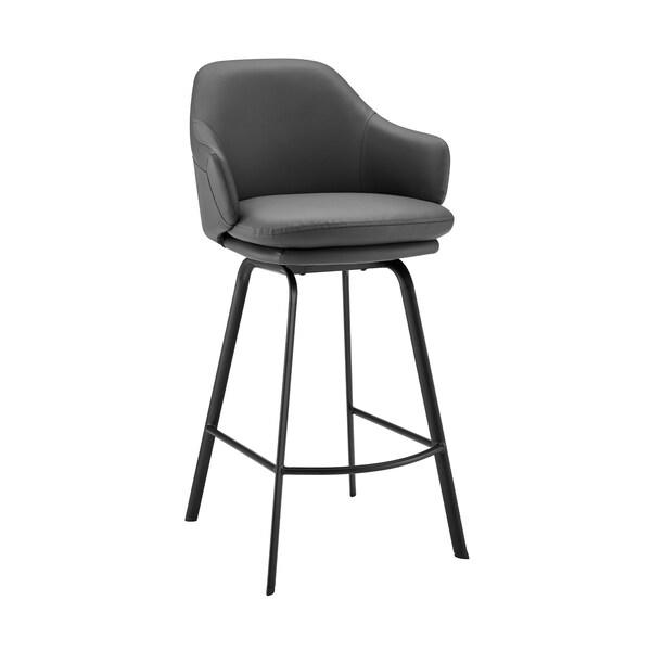 Armen Living Brigden Gray Faux Leather and Black Metal Swivel 26" Counter Stool LCBRBABLGR26 - main